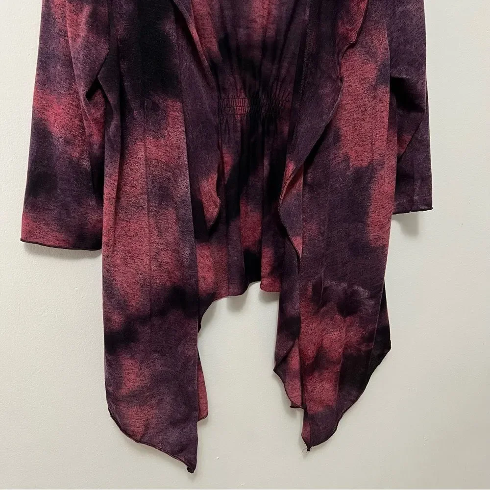 Christopher & Banks Womens Open Front Ruffle Cardigan Size XL Maroon Whimsigoth